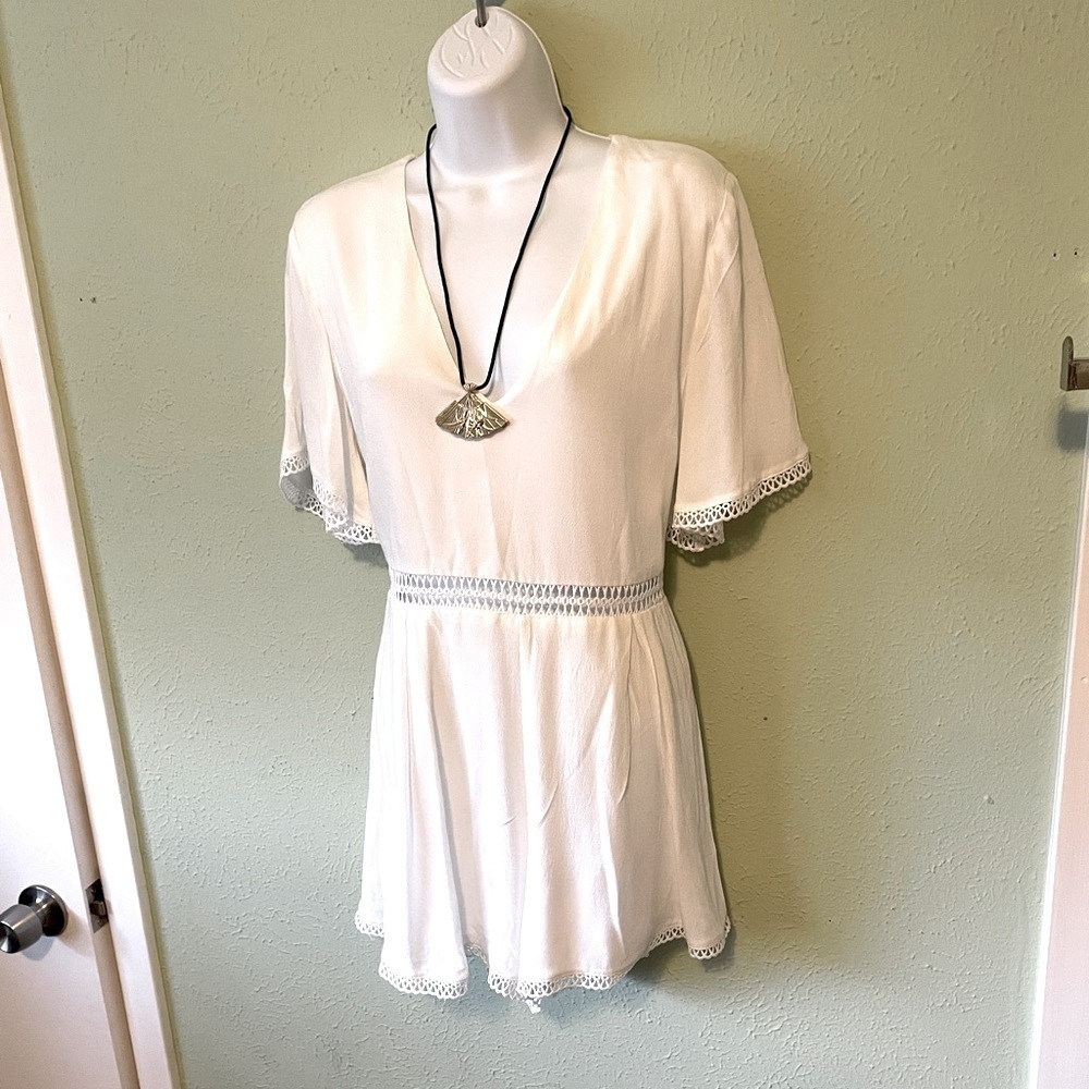 White Romper Peek a Boo Waist Large
